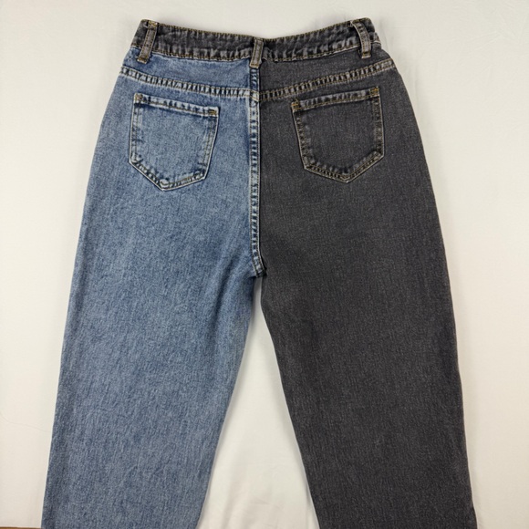SHEIN Two Tone Split Denim Jeans Size Small High Rise Colorblock Blue Black - Picture 3 of 7